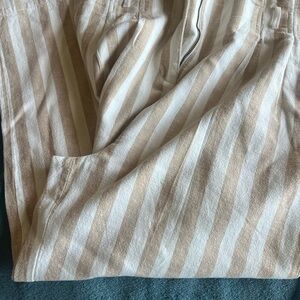 Striped tan and white linen blend pants